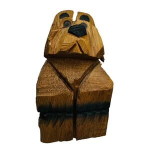 Chainsaw Art Carved Sitting Bear Sculpture. 7 inches.
